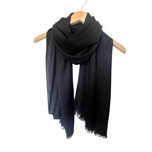 Calvin Klein Wrap Shawl Scarf Monogram CK Logo Fringe Black Rectangle Women NWT